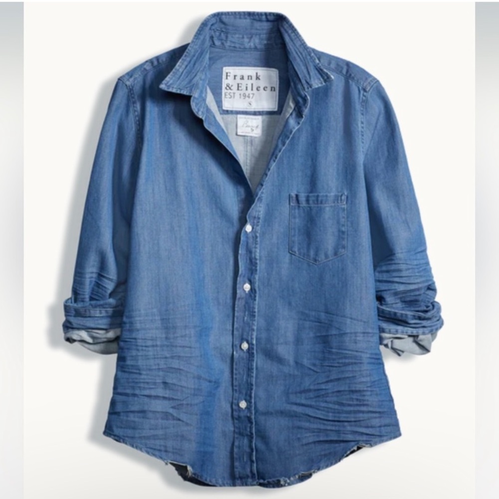 Frank & Eileen Barry Stonewashed Distressed Denim Relaxed Button-Up Shirt